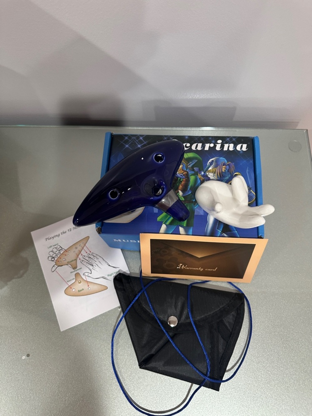 Deep Blue Ceramic Ocarina with Carry Pouch and Accessories